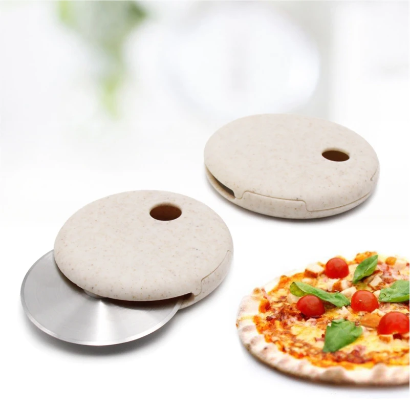 

New product round wheel stainless steel pizza cutter with rice husk fiber protective blade guard from Chinese gold supplier