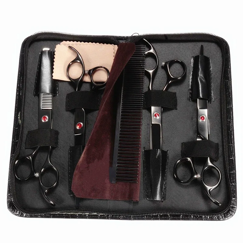 Best Price Good Quality One Set Black Steel Professional Pet Scissors Kit Sharp Edge <font><b>Dog</b></font> Cat 4pcs Grooming With Storage Bag Best Price Good Quality One Set Black Steel Professional Pet Scissors Kit Sharp Edge <font><b>Dog</b></font> Cat 4pcs Grooming With Storage Bag