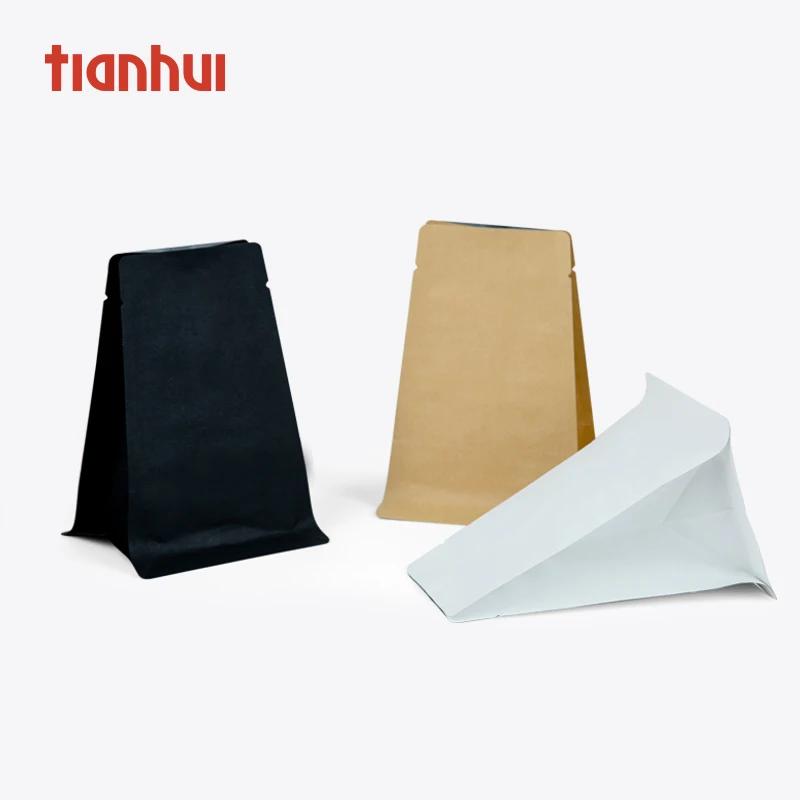 

Flat Bottom Kraft Paper Bag Custom Design Square Pouch Tea Coffee Bag Packaging Food Heat Seal Kraft Paper (no Glue) Traditional