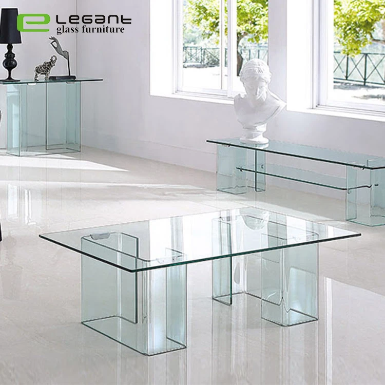 Square transparent glass coffee table modern design glass center table