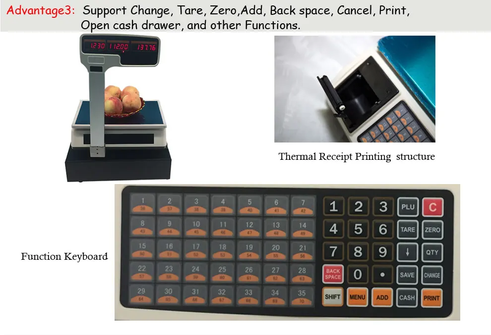 30kg Receipt Printing Scale 1/3000 Accurate Weighing Scale With Cash