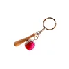 Wholesale mini wooden baseball bat key chain, PU Baseball Set Key Ring