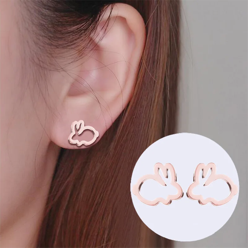 

Stainless Steel Stud Earrings for Women Girls Minimalist Rabbit Earings Jewelry Animal Accessories, Gold,sliver,black