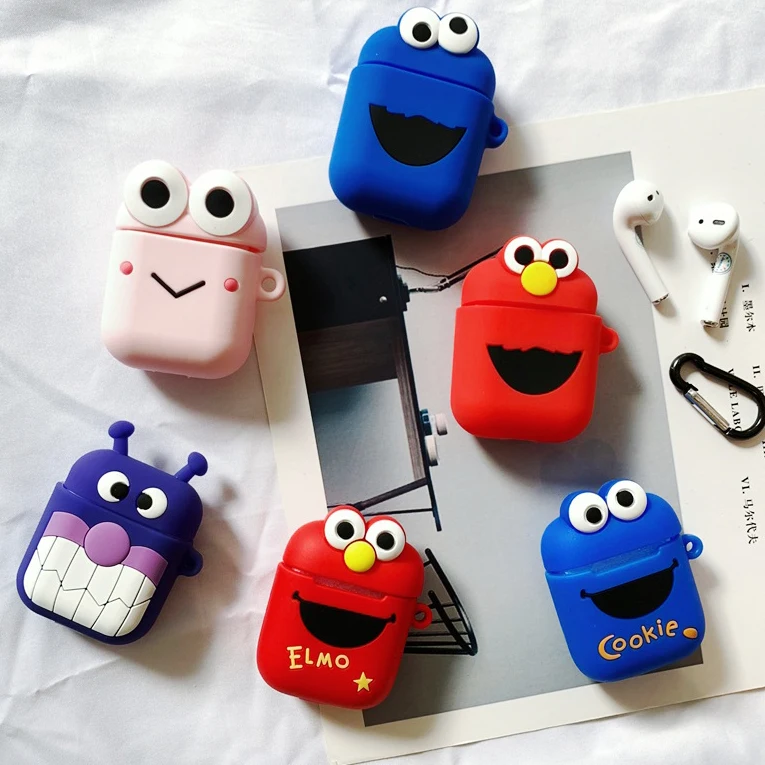 

For Apple AirPods Case Cute Cartoon Silicone Cover With Anti-Lost Hook