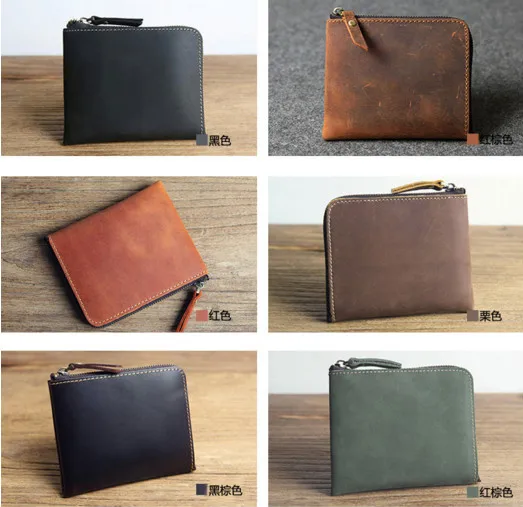 
100% crazy horse leather mini purse zipper small coin wallet for man 