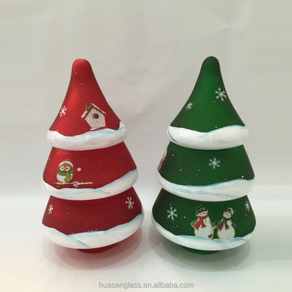 Christmas Tree Candy Jar - Vintage Glass Christmas Tree Canister Jars A