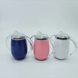 Image of 8oz Double Wall Baby Milk Cup Stainless Steel Kids Cup with Double Handle Egg Shaped Tumbler with Nozzle