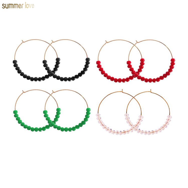 

Fashion Handmade Boho Round Circle Glass Beads Gold Hook Big Hoop Dangle Crystal Women Wedding Earrings Jewelry, Many colors you can choose