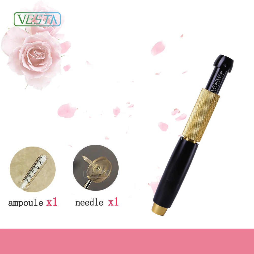 

2021 Vesta Top Quality 0.5ml Hyaluronic Injection Pen Needleless Hyaluronic Acid Pen Forfacial Skin Tightening high pressure, Black-gold