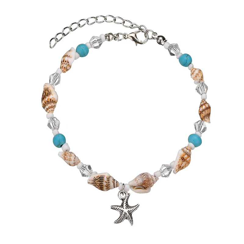 

Vintage Shell Starfish Conch Anklets Bohemian Beach Women Acrylic Beads Anklet Bracelet (KAN364), As picture