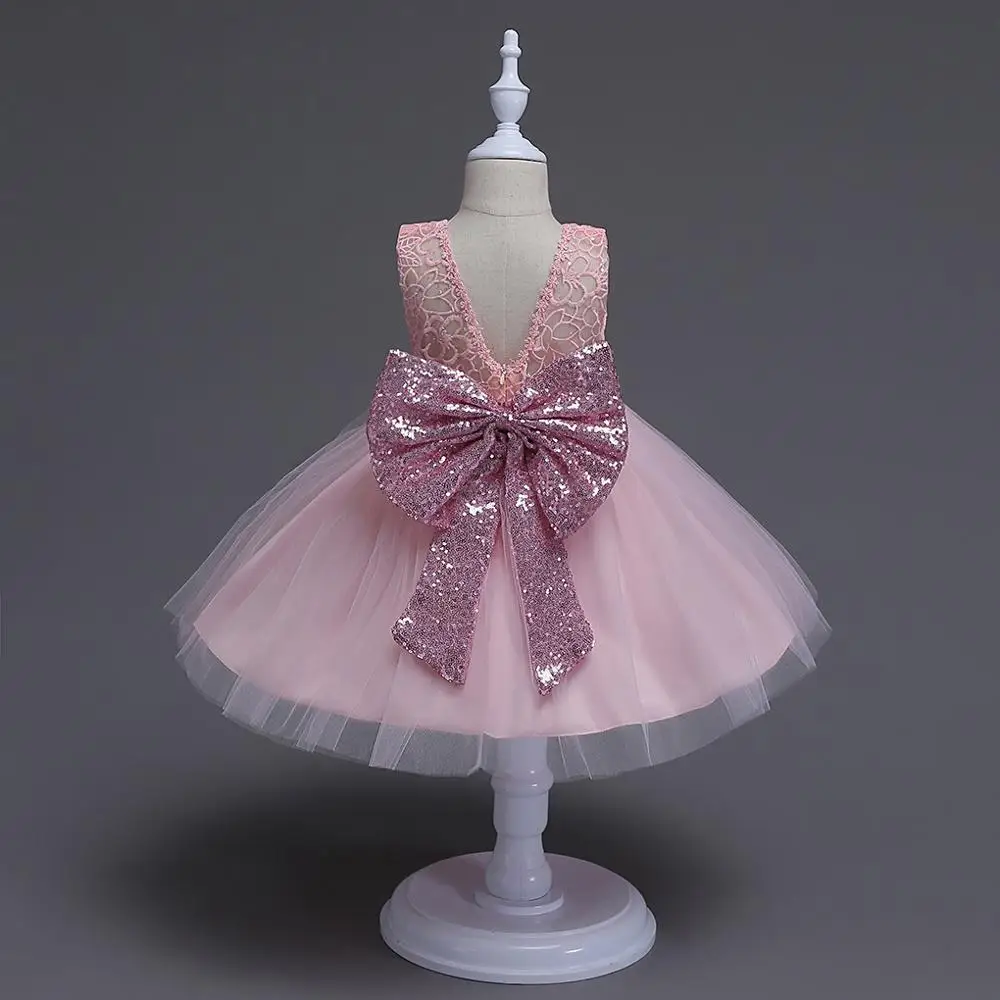 

OEM factory wholesale pink sequins kids dress with big bow, N/a
