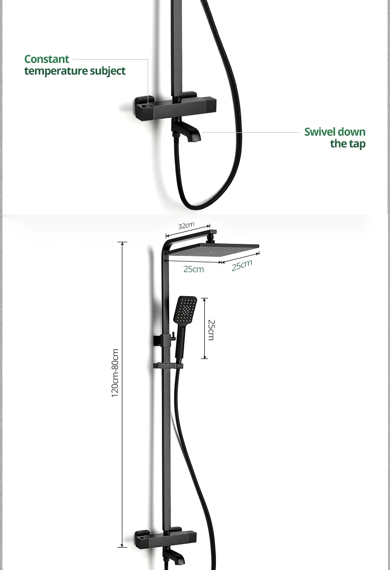 10 Inch Big Shower Head Matt Black Shower Sets With Thermostatic