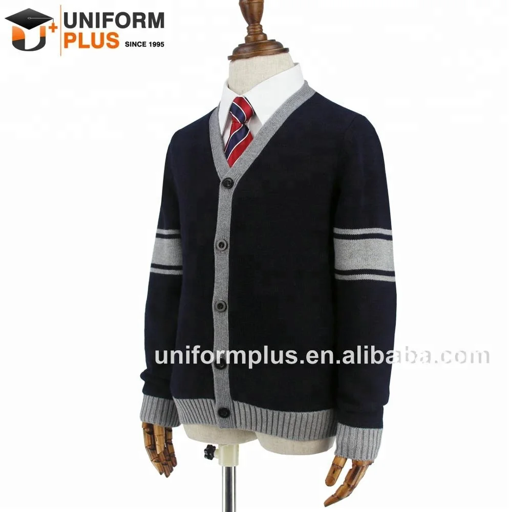 Custom Made Cotton Children Navy Blue School Clothes Uniform Cardigan