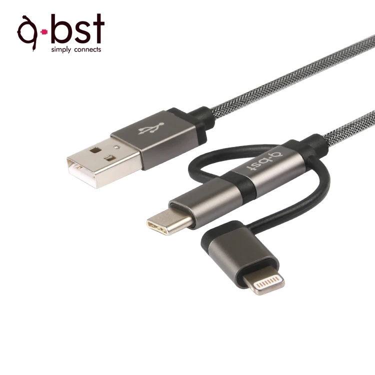 MFi Certified 3 in 1 USB to 8Pin Micro USB Type-C charging and sync Cable for smartphone