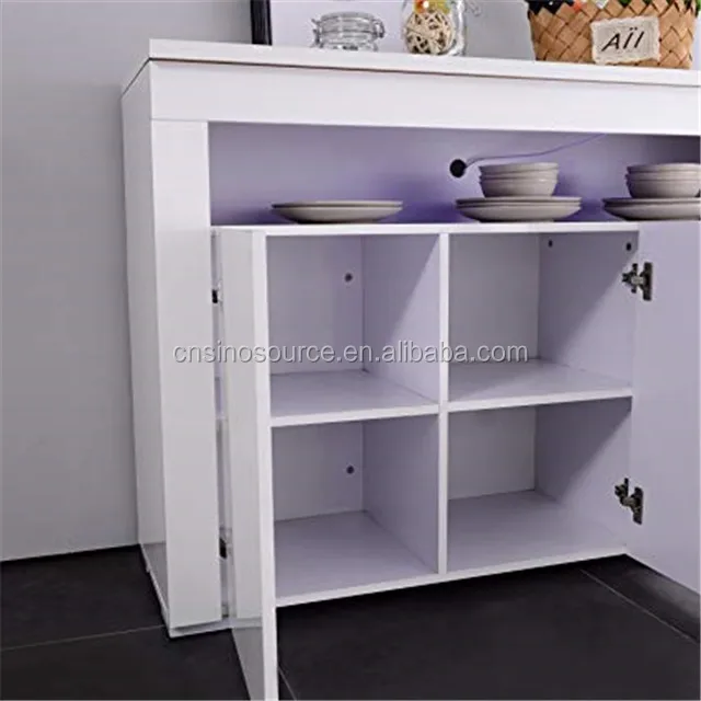 High Gloss White Cabinet Cupboard Sideboard With LED Light Dining Room Furniture 