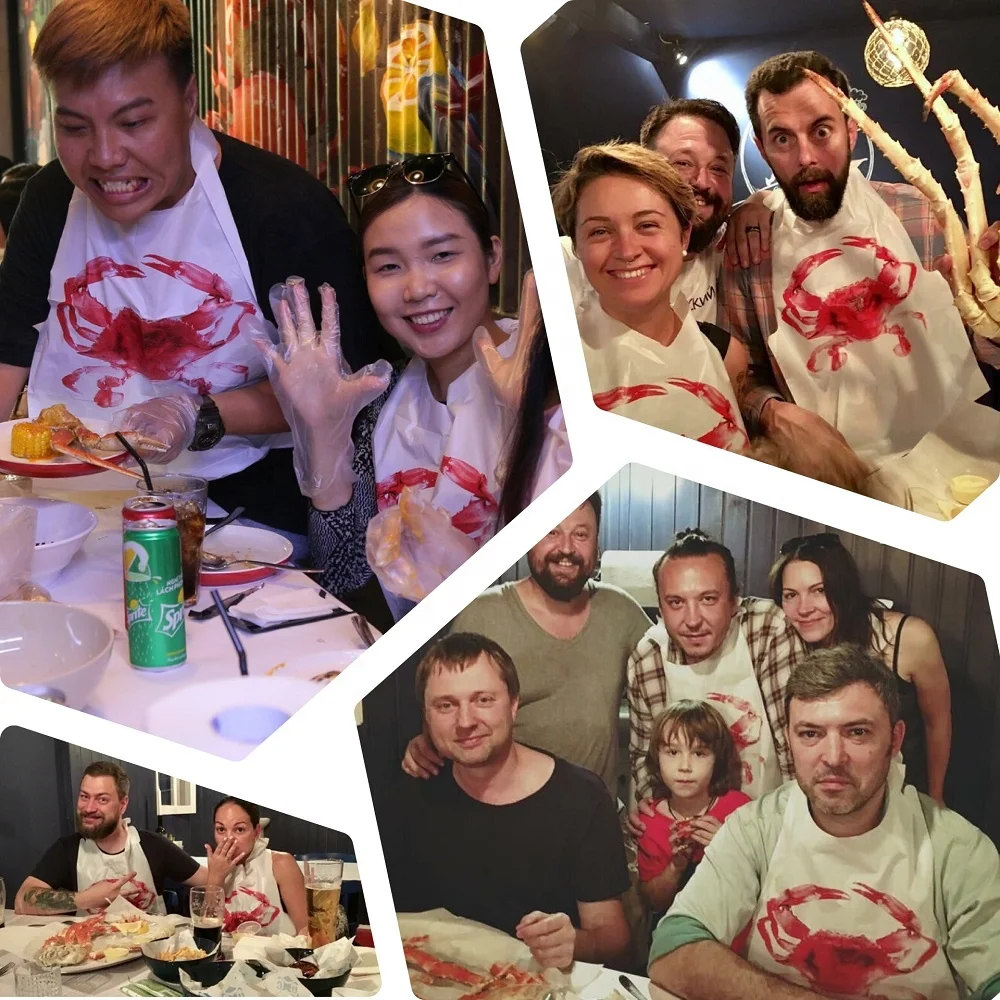 Sea Food Custom Printed Lobster Crab Dinning Apron Disposable Plastic Restaurant Bib(2).JPG