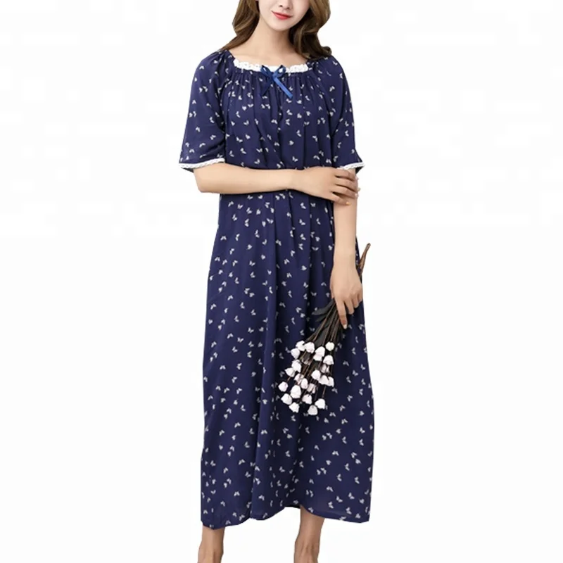 

Summer short sleeve long full length nightgowns printed cotton rayon plus size nighty dress sleepwear pregnant woman clothes