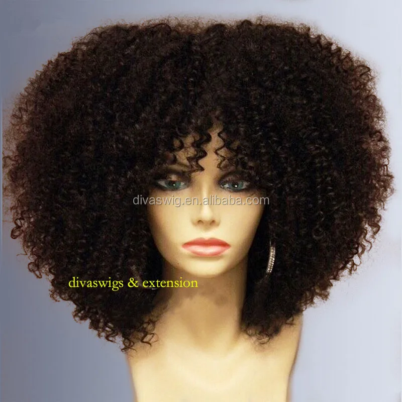 8A high density 300% fake lace front wig with bang brazilian virgin curly lace wig human front lace hairkinky curly real hair