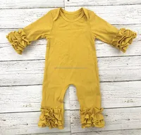 

NO MOQ Wholesale Infant Cotton Ruffle Fall Plain Baby Rompers