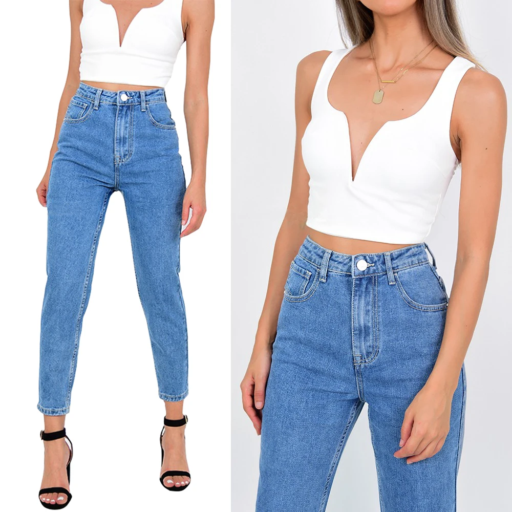 

2020 custom vintage denim washed jean INS hot sale high waist womens mom jeans