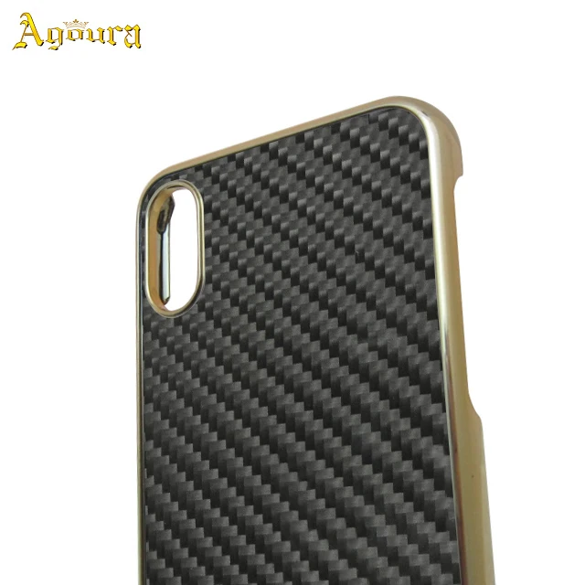 

New style electroplated gold hard PC cover with real carbon fiber phone case for iPhone X, Black, gold