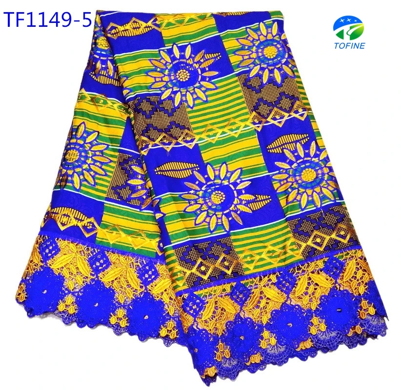 
New hot selling 100% cotton ankara holland wax print fabrics with embroidery lace 