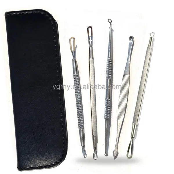 

5PCS Face Care Stainless Steel Skin Remover Kit Blackhead Blemish Acne Pimple Extractor Tool Skin Care Cleanser, Black