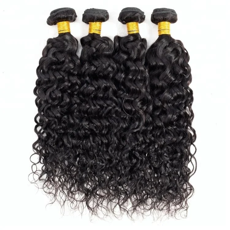 

dropshipping wholesale virgin brazilian hair water wave hair extensions human hair bundles with closure bundle sample, Natural hair black color