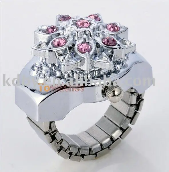 

Gem stones elastic strap silver finger ring watch best gifts for girls