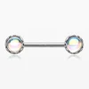 Surgical Steel Bubble Forward Facing Aurora Borealis Sparkle Cabochon CZ Gem Nipple Barbell Ring Bar