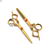 

Golden hair scissors set Gold titanium 5.5 and 6.0 inch hair cutting scissors and hair thinning scissors