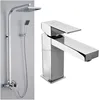 chrome polished wall mounted brass body bath and shower set faucet mixer luxury bathroom tub filler rain fall include basin taps