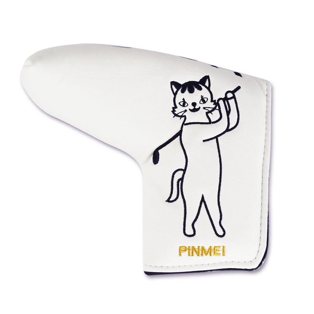 Pu Leather Knitted Logo Putter Head Cover Cute Cat Design Embroidery