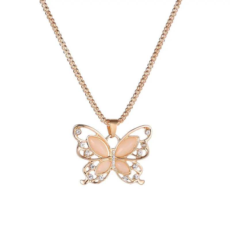 

Wholesale Hot Sale 18K Gold Corn Chain Butterfly Necklace Opal Butterfly Necklace with Crystal