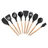 Non Stick Silicone Kitchen Tools Gadgets Silicone Cookware Set With Wood Handle