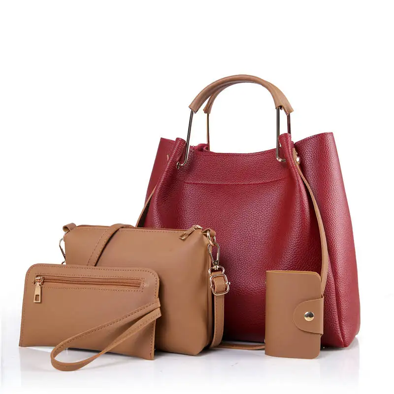 

INDIA FREE SHIPPING New Popular pu leather tote bags cheap women 4pcs handbags set