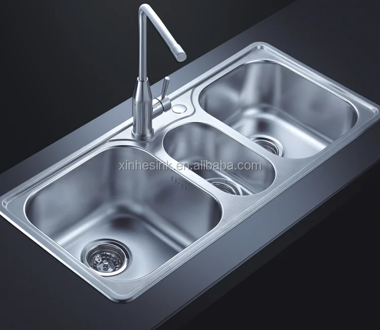 Topmounted Stainless Steel Sus 304 Triple Bowl Kitchen Sink Buy Cupc Stainless Steel Kitchen Wash Basin Sus 304 Stainless Steel Kitchenwares Topmounted Sink With Three Bowls Product On Alibaba Com