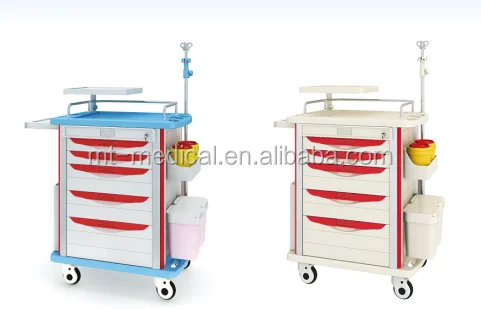 Public hospital used ABS plastic emergency mobile troelly with 5 drawers