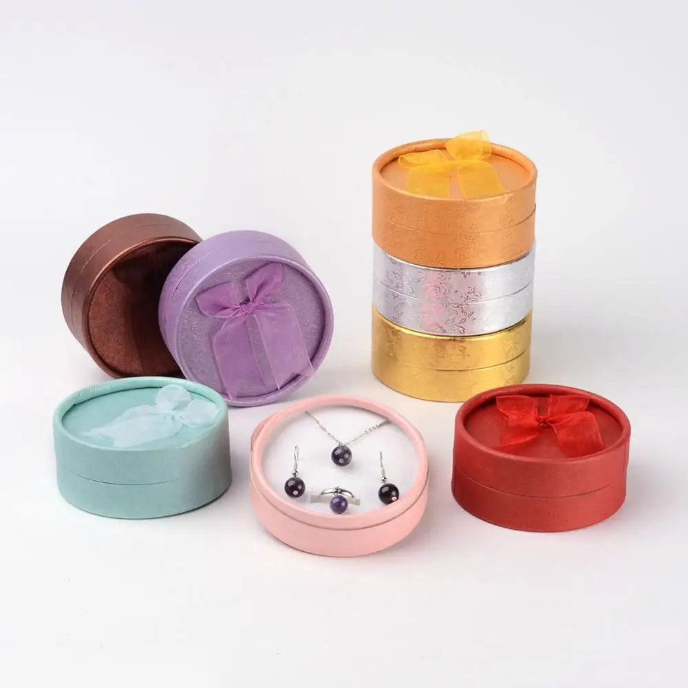 

PandaHall Ribbon Round Cardboard Valentines Day Gifts Jewellery Boxes, Mixed color