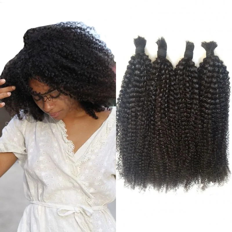 

2019 New Arrival Brazilian virgin hair afro kinky curly bulk human hair for braiding, Natural #1b 2 4 6 613 blonde ombre jet black remy with baby hair bangs