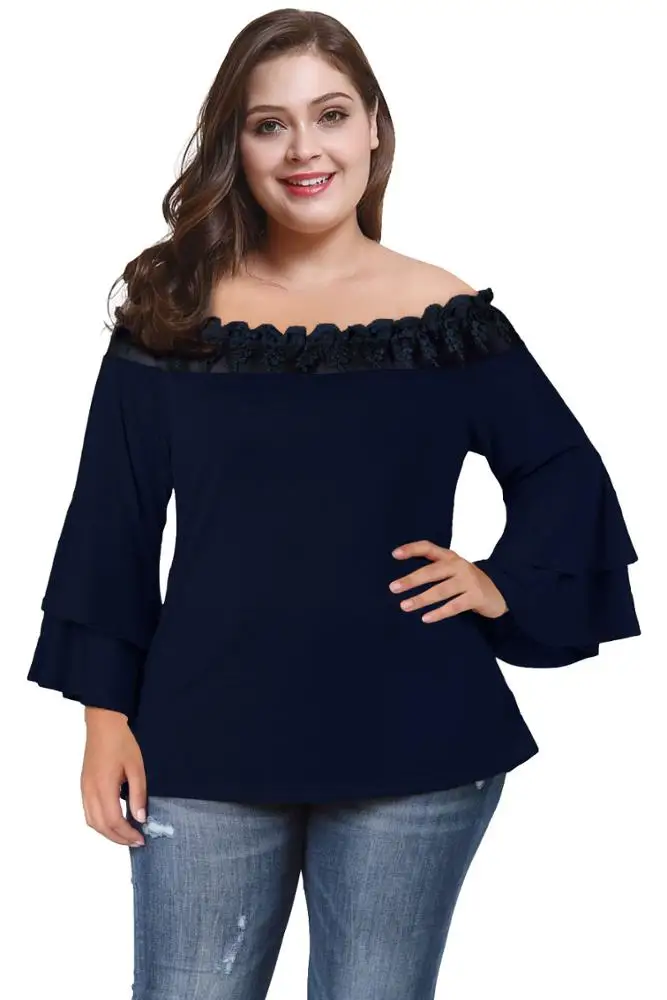 
F20308A Latest fashion plus size Lace long sleeve T-shirt for fat women 