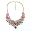 AB Shine Crystal Flower Gold Plated Chain Choker Statement Necklaces Bib Collar JN0032