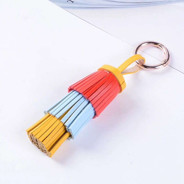 Yongze Cheap Colorful 3 layered promotional custom keyring PU Tassel Keychain4591683640_983239973.jpg