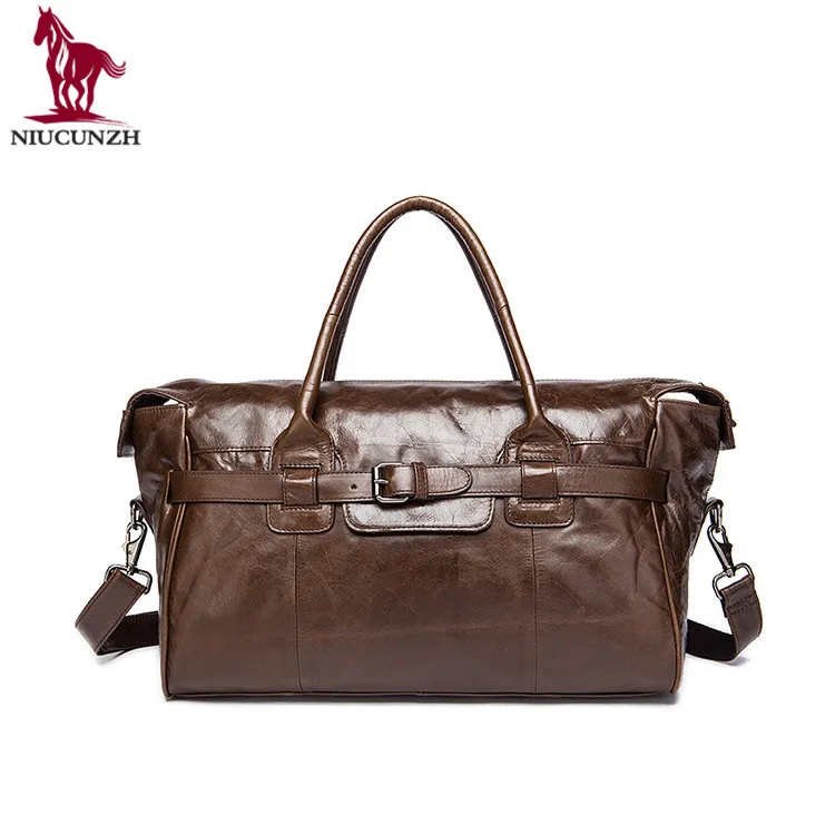 

Factory Direct Wholesale Customized Low MOQ Fashion Coffee Overnight Large Weekend Duffle Men Genuine Leather Travel Bag, As shown or can be customized