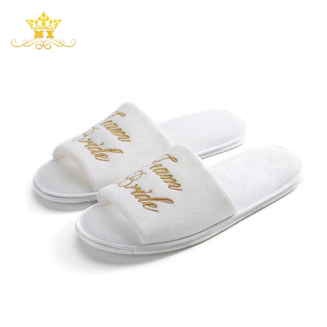 

Custom wedding bride white velvet lady eva slippers for spa hotel, White or upon your request