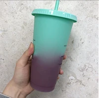 

New design hot sale plastic changing color mug plastic cup with straw and lid