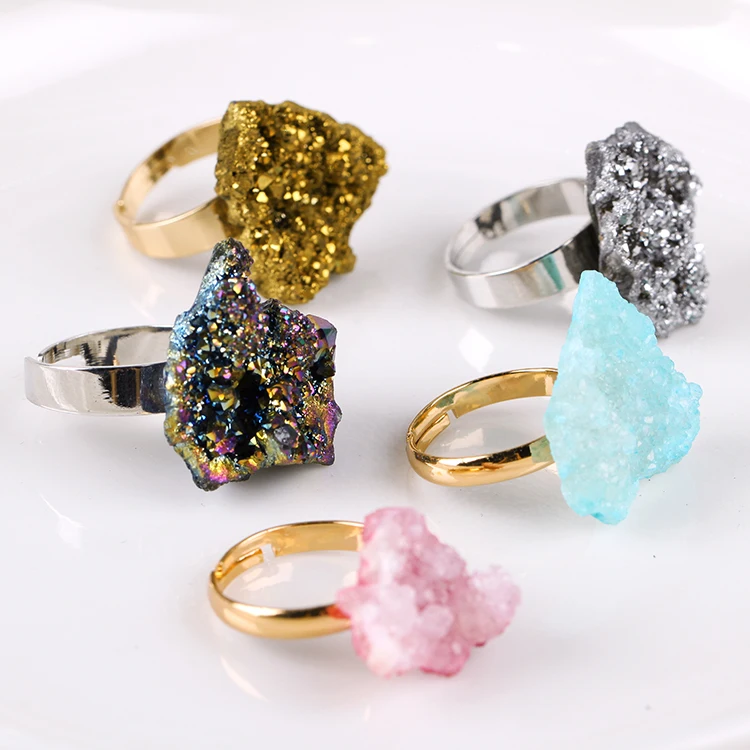 

Yase the American and European pop shinning ring semi-precious druzy agate fashion jewelry ring for women crystal cluster ring