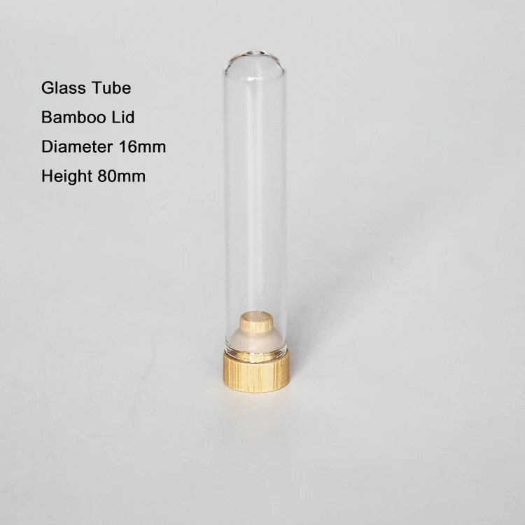 D16mm 10ml Small Glass Tube With Bamboo Lid Clear Glass Packaging Tube