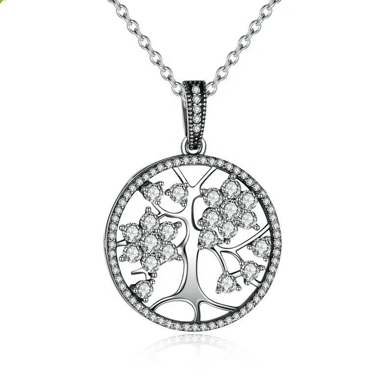 

925 sterling silver tree of life hollow out disk pendant necklace