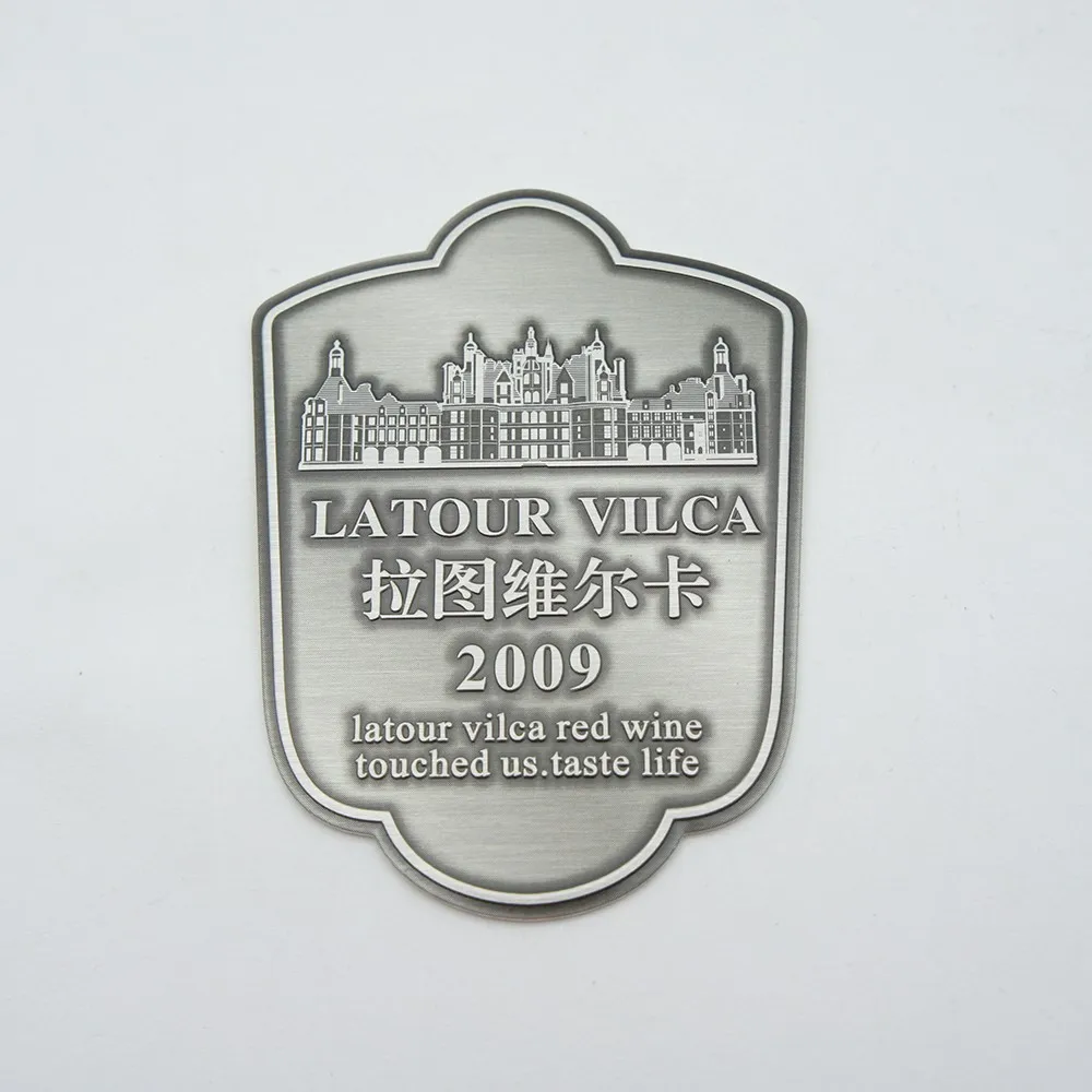 Custom Aluminum Red Wine Bottle Metal Nameplate Emblem Vodka Private